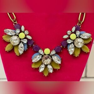 🍋‍🟩🪻J. Crew Antiqued Gold-tone Chartreuse, Purple & Olive Rhinestone Necklace 💎